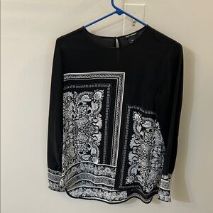 Club Monaco Black Blouse with White Patterns